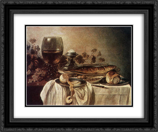 Breakfast Piece 1646 24x20 Black Ornate Wood Framed Art Print Poster with Double Matting by Claesz, Pieter