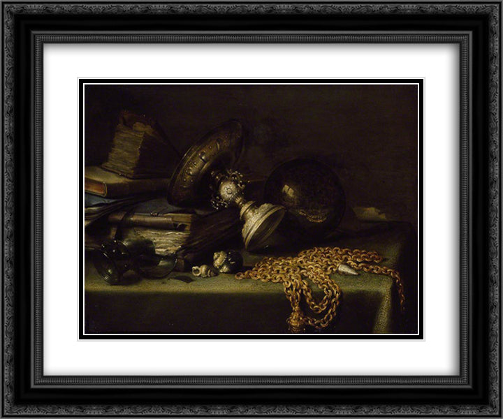 Still Life with a Gold Chain 24x20 Black Ornate Wood Framed Art Print Poster with Double Matting by Claesz, Pieter