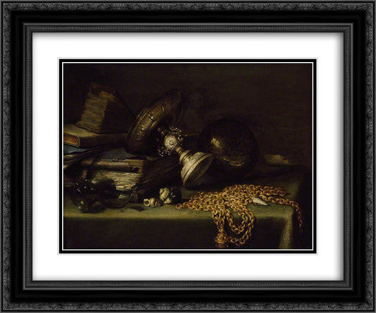 Still Life with a Gold Chain 24x20 Black Ornate Wood Framed Art Print Poster with Double Matting by Claesz, Pieter