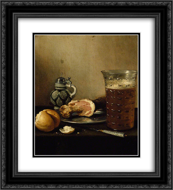 Still Life with a Ham 20x22 Black Ornate Wood Framed Art Print Poster with Double Matting by Claesz, Pieter