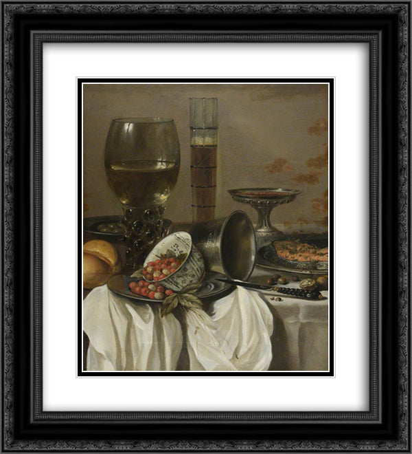 Still Life with Drinking Vessels 20x22 Black Ornate Wood Framed Art Print Poster with Double Matting by Claesz, Pieter