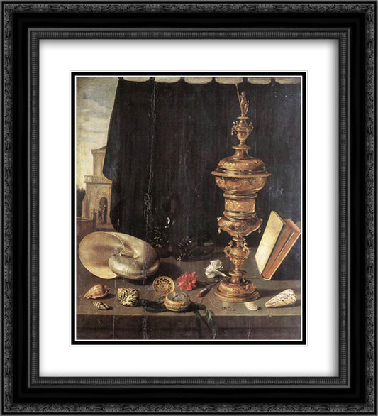 Still Life with Large Goblet 20x22 Black Ornate Wood Framed Art Print Poster with Double Matting by Claesz, Pieter