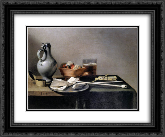 Tobacco Pipes and a Brazier 24x20 Black Ornate Wood Framed Art Print Poster with Double Matting by Claesz, Pieter