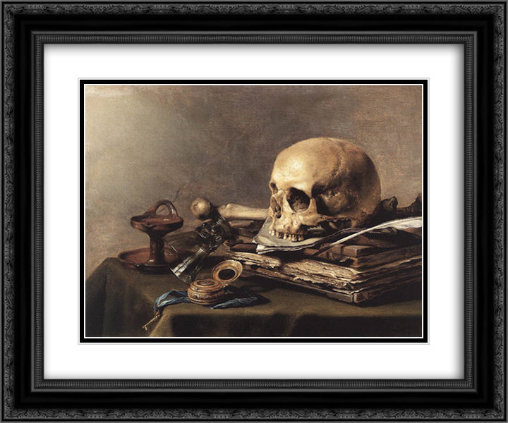 Vanitas. Still Life 24x20 Black Ornate Wood Framed Art Print Poster with Double Matting by Claesz, Pieter