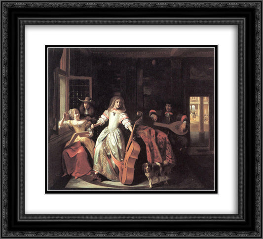 A Musical Conversation 22x20 Black Ornate Wood Framed Art Print Poster with Double Matting by Hooch, Pieter de