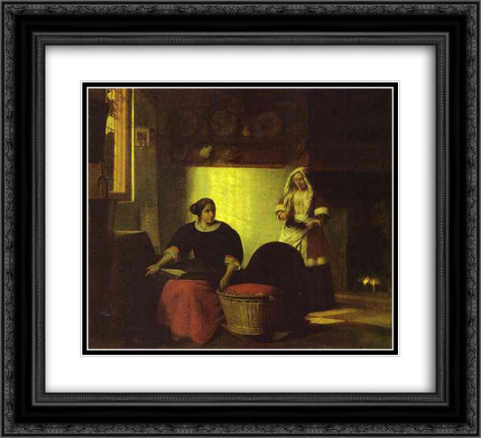 A sick child 22x20 Black Ornate Wood Framed Art Print Poster with Double Matting by Hooch, Pieter de