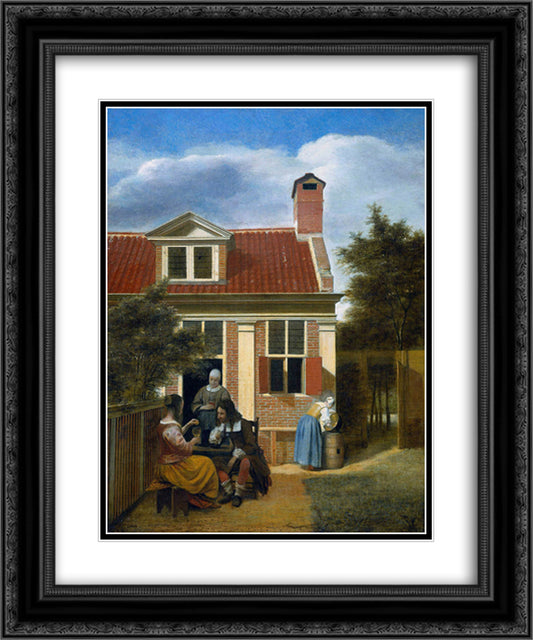 Company in garden 20x24 Black Ornate Wood Framed Art Print Poster with Double Matting by Hooch, Pieter de