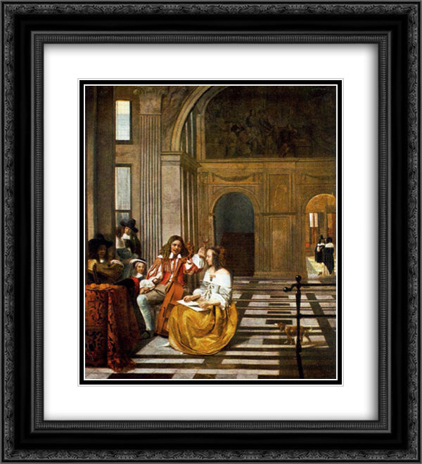 Company Making Music 20x22 Black Ornate Wood Framed Art Print Poster with Double Matting by Hooch, Pieter de