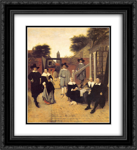 Dutch family 20x22 Black Ornate Wood Framed Art Print Poster with Double Matting by Hooch, Pieter de