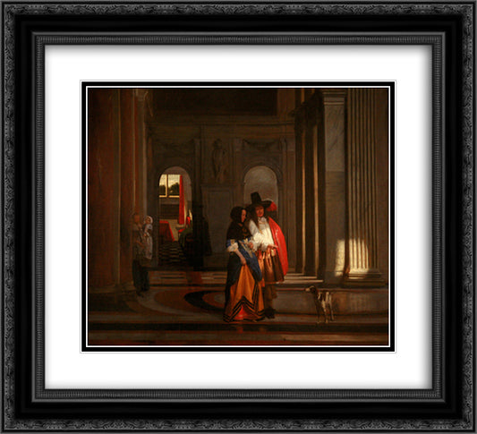 Going for the Walk 22x20 Black Ornate Wood Framed Art Print Poster with Double Matting by Hooch, Pieter de