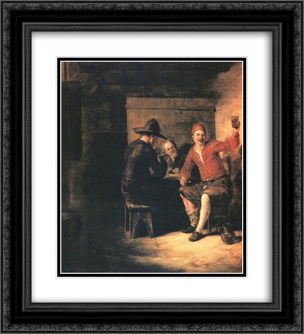 Happy drinker 20x22 Black Ornate Wood Framed Art Print Poster with Double Matting by Hooch, Pieter de