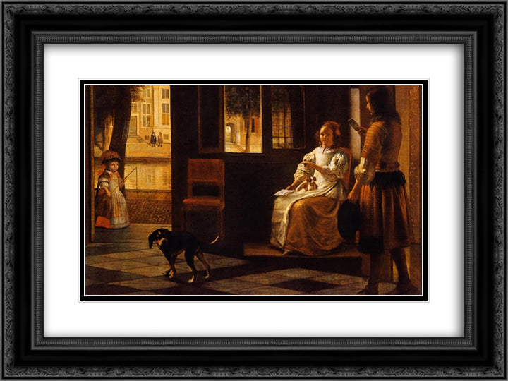 Interior 24x18 Black Ornate Wood Framed Art Print Poster with Double Matting by Hooch, Pieter de