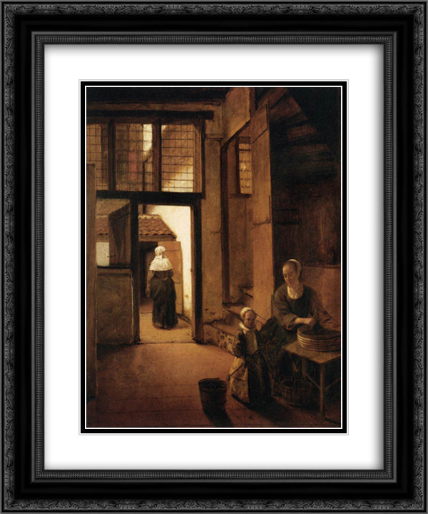 Interior of a Dutch House 20x24 Black Ornate Wood Framed Art Print Poster with Double Matting by Hooch, Pieter de