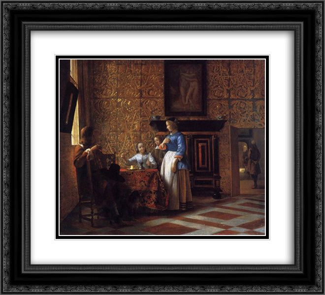 Interior with Figures 22x20 Black Ornate Wood Framed Art Print Poster with Double Matting by Hooch, Pieter de