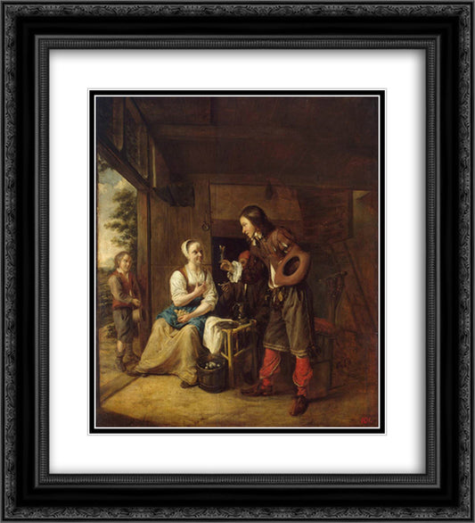 Man Offering a Glass of Wine to a Woman 20x22 Black Ornate Wood Framed Art Print Poster with Double Matting by Hooch, Pieter de