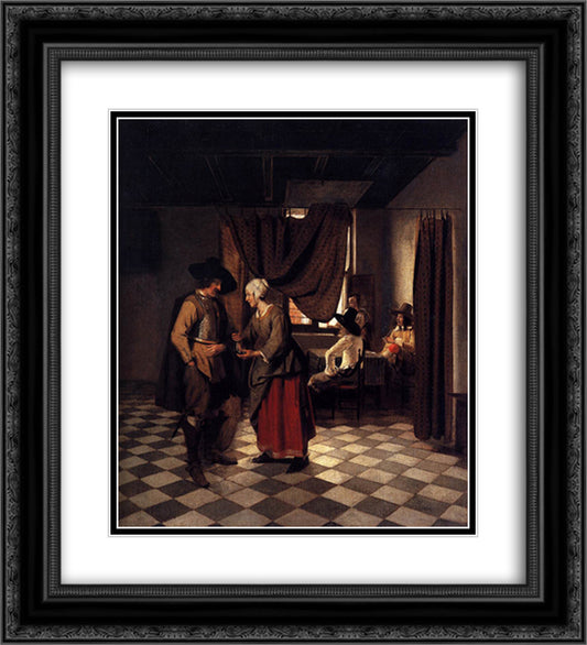 Paying the Hostess 20x22 Black Ornate Wood Framed Art Print Poster with Double Matting by Hooch, Pieter de