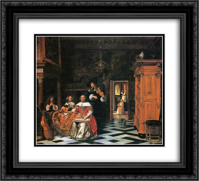 Portrait of a family of musicians 22x20 Black Ornate Wood Framed Art Print Poster with Double Matting by Hooch, Pieter de