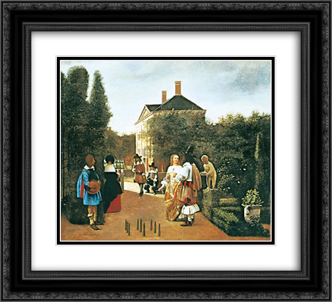 Skittle Players in a Garden 22x20 Black Ornate Wood Framed Art Print Poster with Double Matting by Hooch, Pieter de