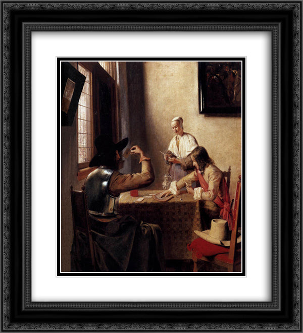 Soldiers Playing Cards 20x22 Black Ornate Wood Framed Art Print Poster with Double Matting by Hooch, Pieter de