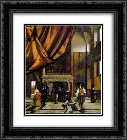 The Council Chamber of the Burgermasters 20x22 Black Ornate Wood Framed Art Print Poster with Double Matting by Hooch, Pieter de