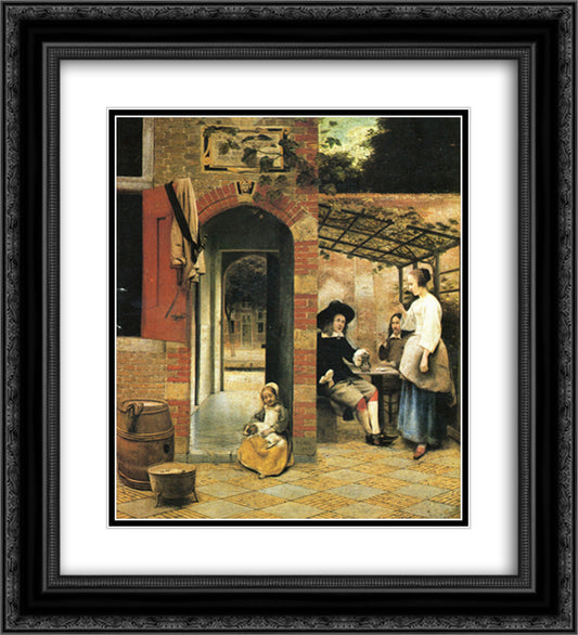 The Courtyard of a House in Delft 20x22 Black Ornate Wood Framed Art Print Poster with Double Matting by Hooch, Pieter de