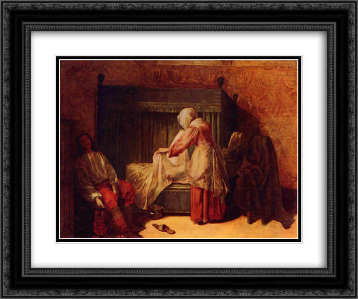 The morning toilet of a young man 24x20 Black Ornate Wood Framed Art Print Poster with Double Matting by Hooch, Pieter de