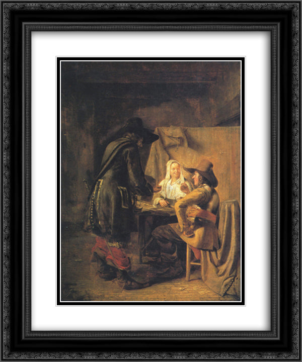 Tric Trac Spieler 20x24 Black Ornate Wood Framed Art Print Poster with Double Matting by Hooch, Pieter de