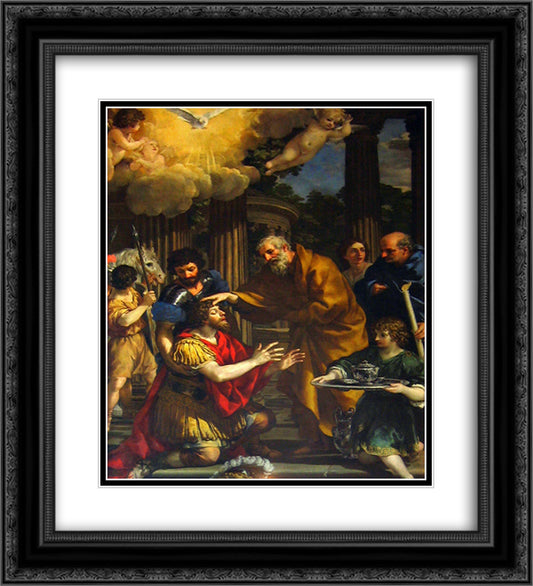 Ananias restoring the sight of Saint Paul 20x22 Black Ornate Wood Framed Art Print Poster with Double Matting by Cortona, Pietro da