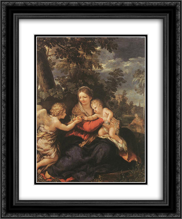 Holy Family Resting on the Flight to Egypt 20x24 Black Ornate Wood Framed Art Print Poster with Double Matting by Cortona, Pietro da