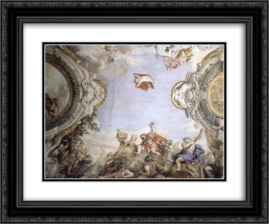 Landing of the Trojans at the Mouth of Tiberis 24x20 Black Ornate Wood Framed Art Print Poster with Double Matting by Cortona, Pietro da