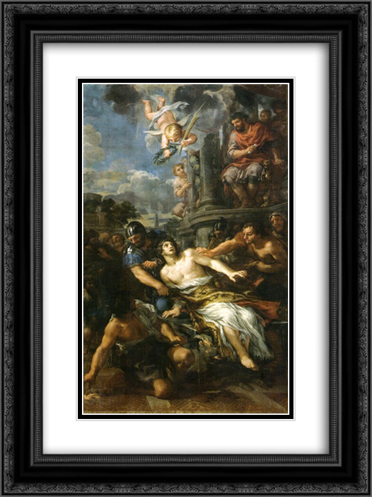 Martyrdom of Saint Lawrence 18x24 Black Ornate Wood Framed Art Print Poster with Double Matting by Cortona, Pietro da