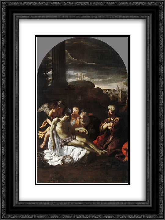 Pieta 18x24 Black Ornate Wood Framed Art Print Poster with Double Matting by Cortona, Pietro da