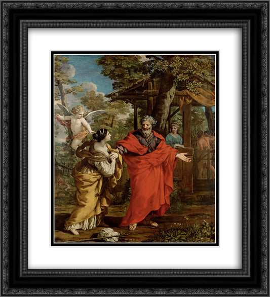 Return of Hagar 20x22 Black Ornate Wood Framed Art Print Poster with Double Matting by Cortona, Pietro da
