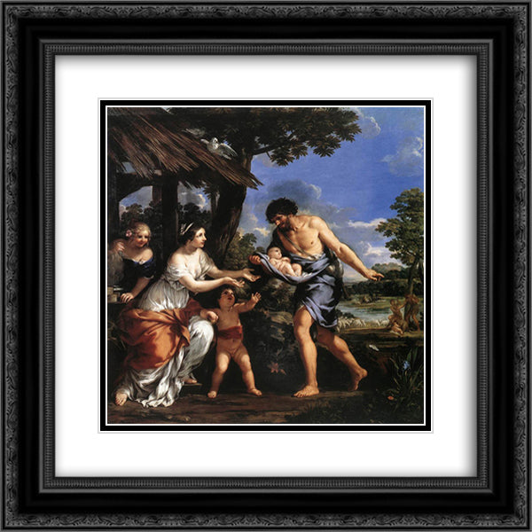 Romulus and Remus Given Shelter by Faustulus 20x20 Black Ornate Wood Framed Art Print Poster with Double Matting by Cortona, Pietro da