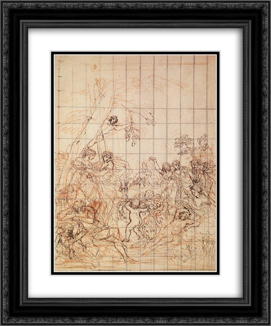 The Age of Gold 20x24 Black Ornate Wood Framed Art Print Poster with Double Matting by Cortona, Pietro da