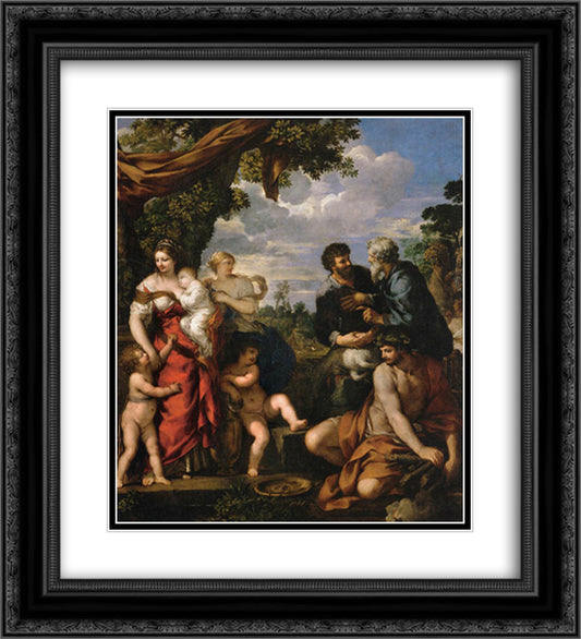 The Alliance of Jacob and Laban 20x22 Black Ornate Wood Framed Art Print Poster with Double Matting by Cortona, Pietro da