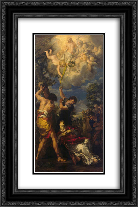 The Martyrdom of Saint Stephen 16x24 Black Ornate Wood Framed Art Print Poster with Double Matting by Cortona, Pietro da