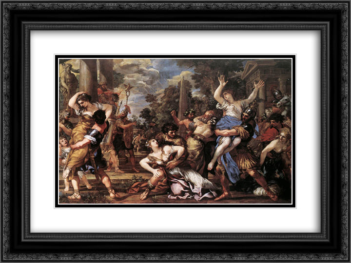 The Rape of the Sabine Women 24x18 Black Ornate Wood Framed Art Print Poster with Double Matting by Cortona, Pietro da