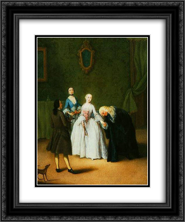 A nobleman kissing lady's hand 20x24 Black Ornate Wood Framed Art Print Poster with Double Matting by Longhi, Pietro