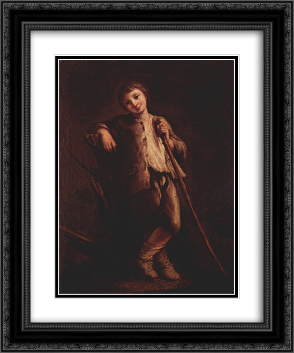 A Shepherd Boy 20x24 Black Ornate Wood Framed Art Print Poster with Double Matting by Longhi, Pietro