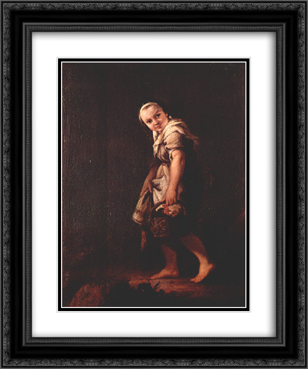 A Shepherd girl with a basket 20x24 Black Ornate Wood Framed Art Print Poster with Double Matting by Longhi, Pietro