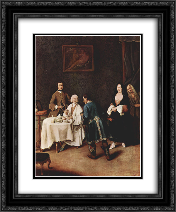 A Visit to a Lord 20x24 Black Ornate Wood Framed Art Print Poster with Double Matting by Longhi, Pietro