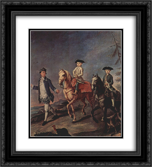 A Walk On Horseback 20x22 Black Ornate Wood Framed Art Print Poster with Double Matting by Longhi, Pietro