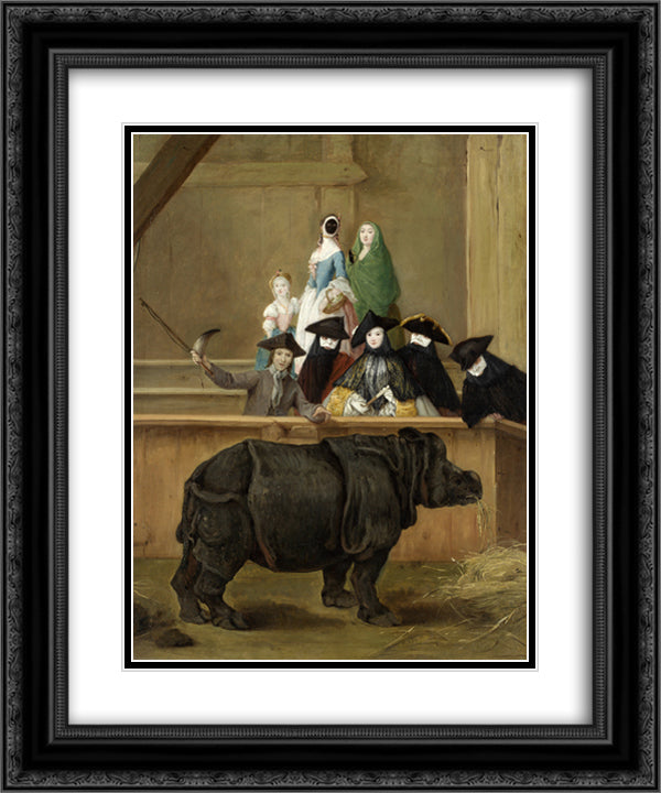 Clara the Rhinoceros 20x24 Black Ornate Wood Framed Art Print Poster with Double Matting by Longhi, Pietro