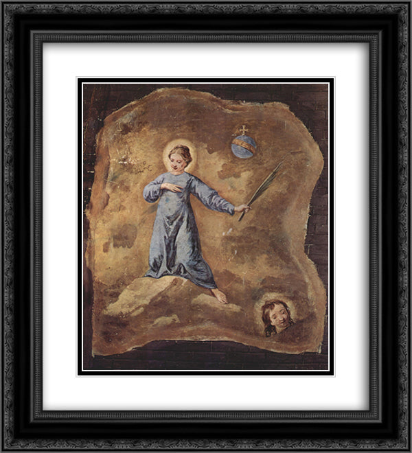 Fresco in San Pantalon in Venice, Scene Holy Martyr, fragment 20x22 Black Ornate Wood Framed Art Print Poster with Double Matting by Longhi, Pietro