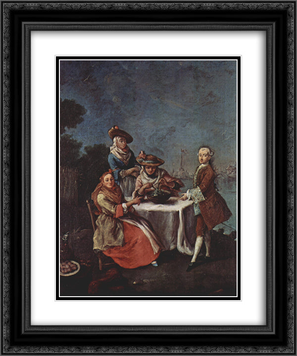 In The Vegetable Garden At The River Mouth 20x24 Black Ornate Wood Framed Art Print Poster with Double Matting by Longhi, Pietro
