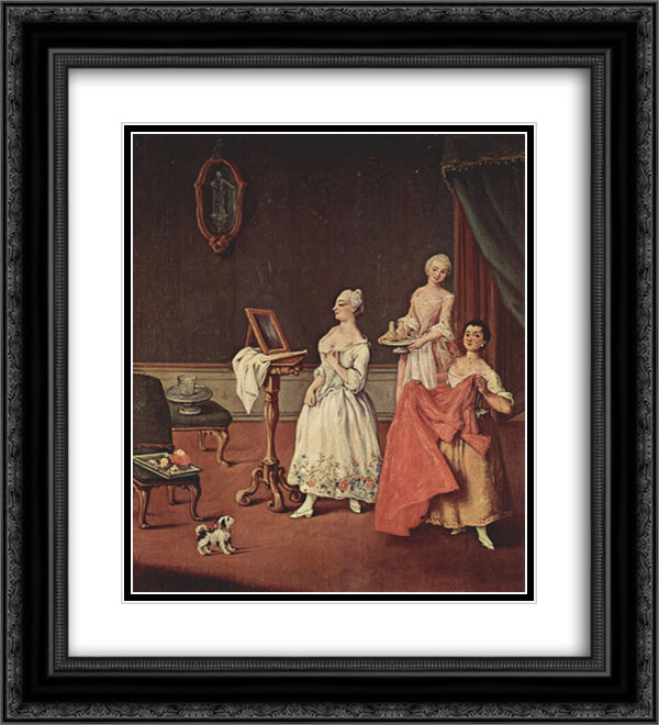 Lady at her Toilette 20x22 Black Ornate Wood Framed Art Print Poster with Double Matting by Longhi, Pietro