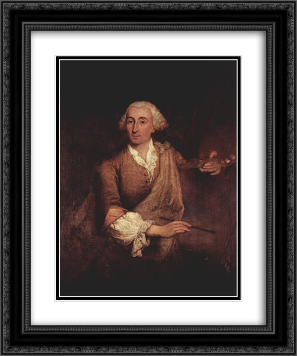 Portrait of Francesco Guardi 20x24 Black Ornate Wood Framed Art Print Poster with Double Matting by Longhi, Pietro