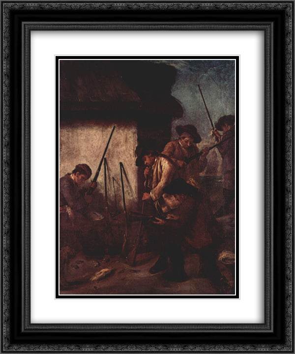 Preparing the Guns 20x24 Black Ornate Wood Framed Art Print Poster with Double Matting by Longhi, Pietro