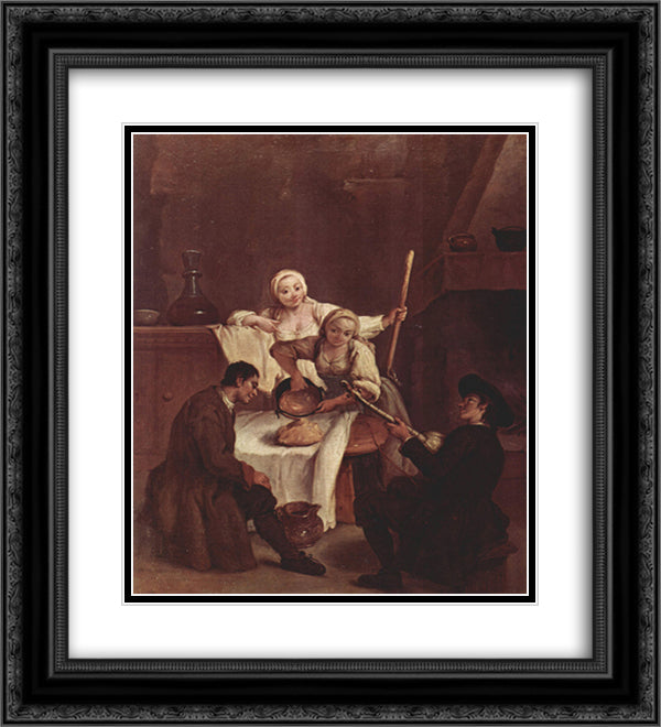 Preparing the Polenta 20x22 Black Ornate Wood Framed Art Print Poster with Double Matting by Longhi, Pietro